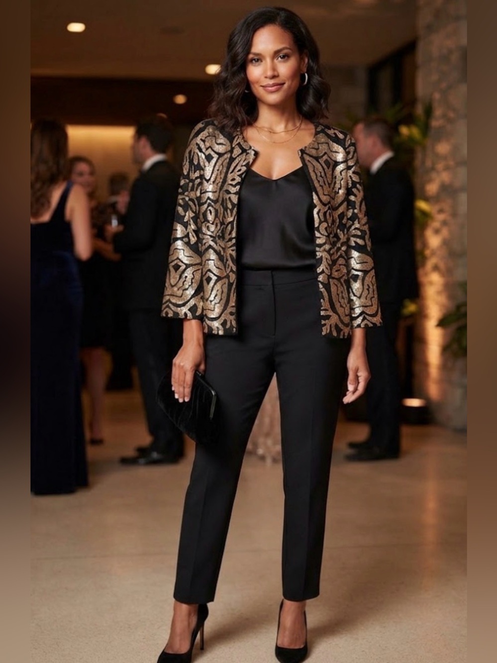 Joan Rivers Black Top with Gold Sequins size M